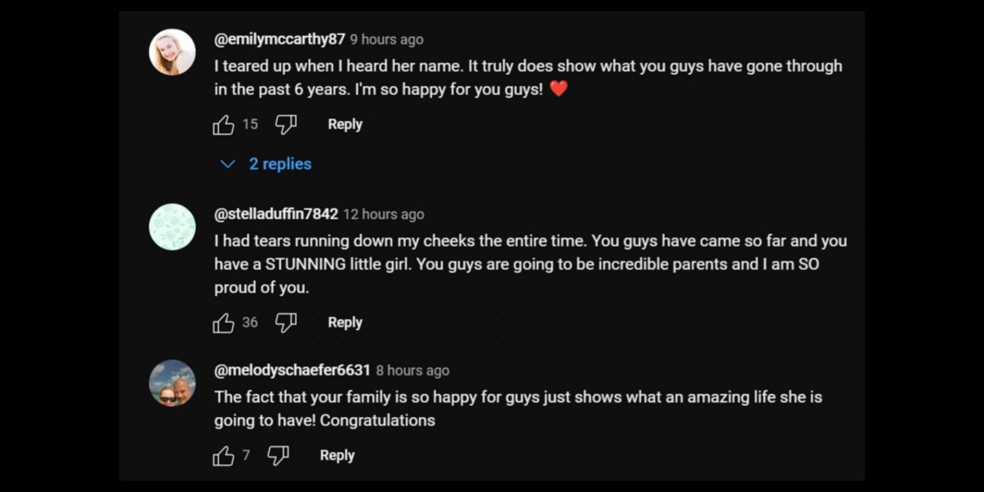 Fans and viewers congratulate Bella and Dallin Lambert on welcoming their daughter. (Image via YouTube/@DELLAVLOGS)